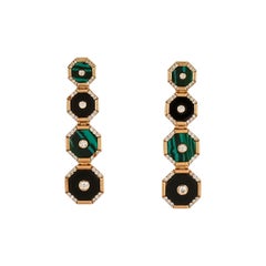 Boucles d'oreilles pendantes en onyx noir et malachite