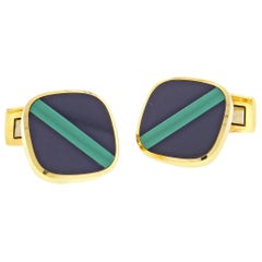 Black Onyx and Malachite Gold Cufflinks