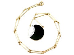 Black Onyx and Mother of Pearl Diamond Yellow Gold Necklace