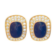 Black Onyx and Round-Brilliant Cut Diamond 14k Yellow Gold Earrings