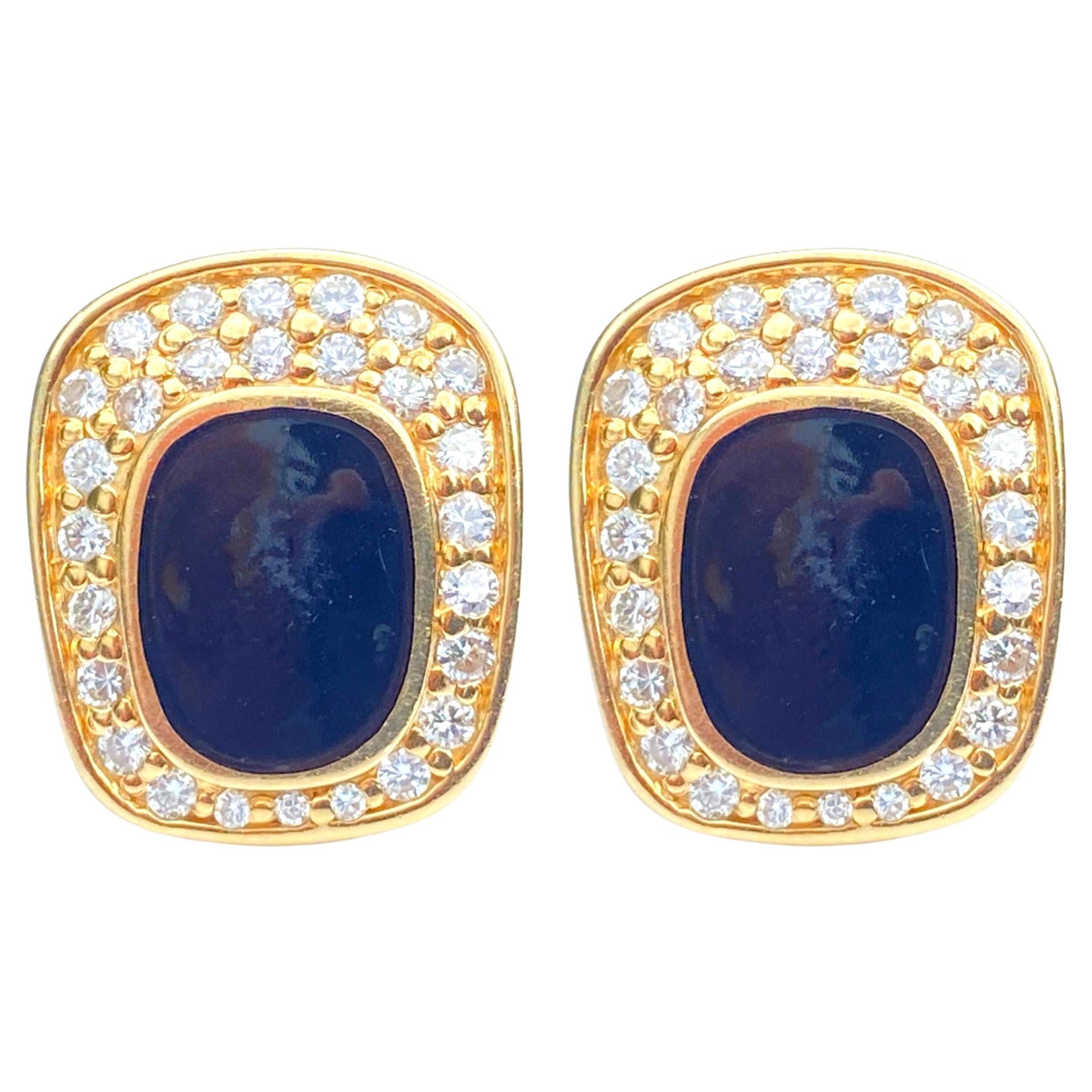 Boucles d'oreilles en or jaune 14 carats, onyx noir et diamants taille ronde brillants