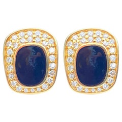 Black Onyx and Round-Brilliant Cut Diamond 14k Yellow Gold Earrings