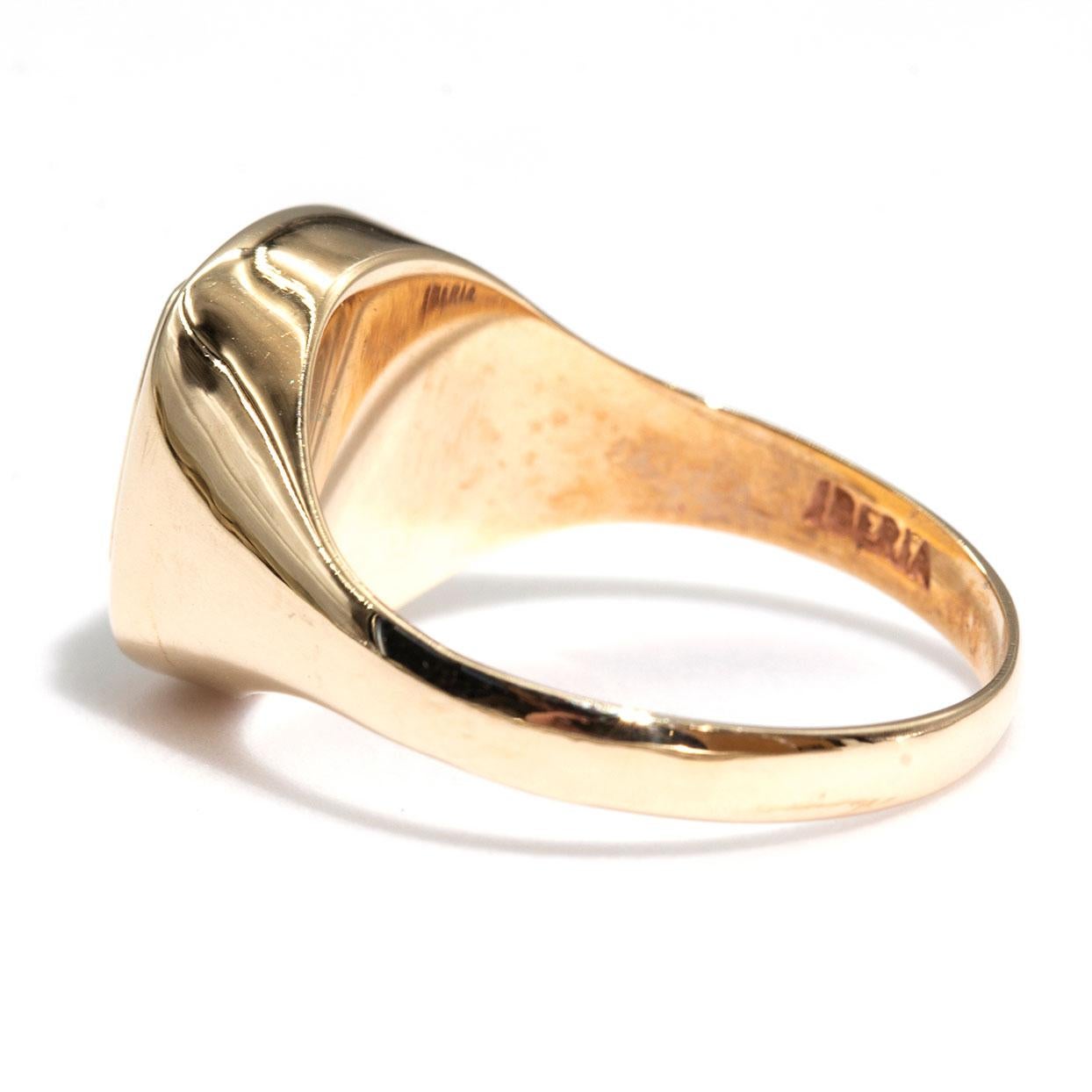 Round Cut Black Onyx and Round Brilliant Diamond Mens Signet Ring 9 Carat Yellow Gold Ring
