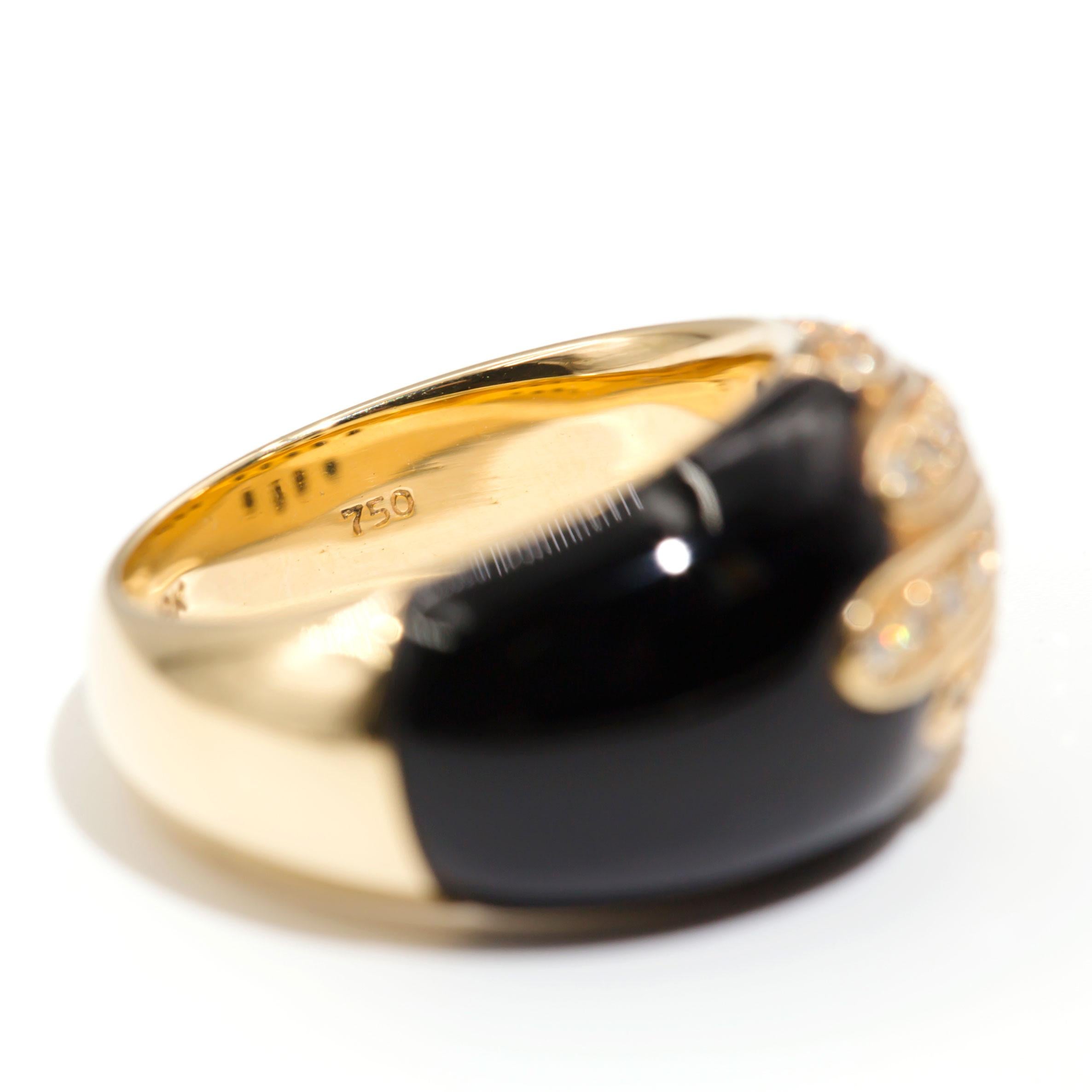 Black Onyx and Round Brilliant Diamonds 18 Carat Yellow Gold Vintage Dome Ring 3