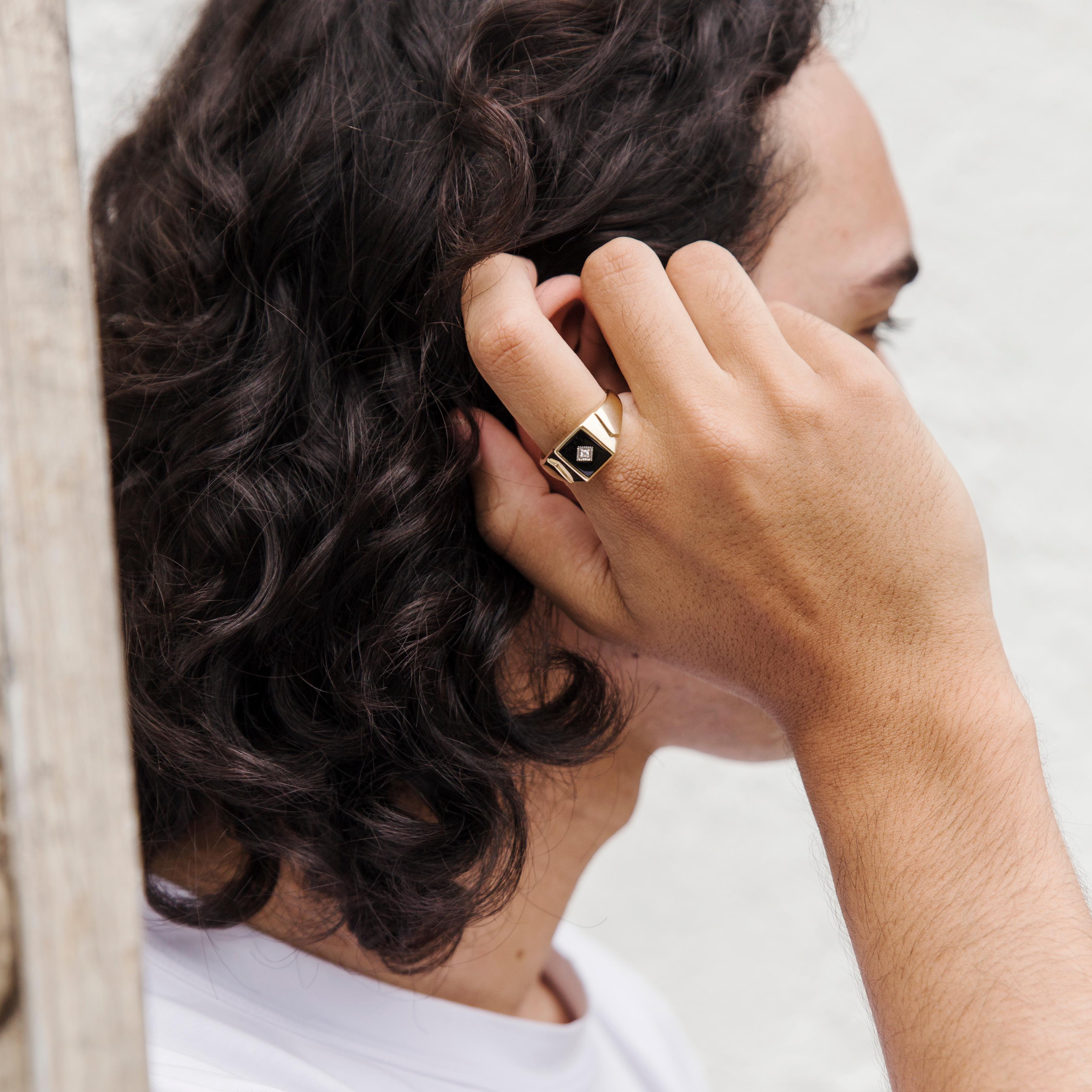 men's black onyx ring with diamond