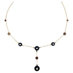 Vintage Black Onyx and Smokey Topaz Necklace in 14k Yellow Gold