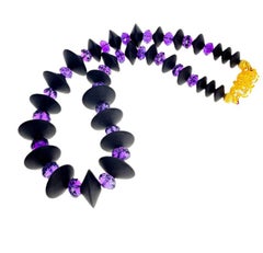 AJD Dramatic Black Onyx & REAL Sparkling Purple Amethyst 15" Necklace