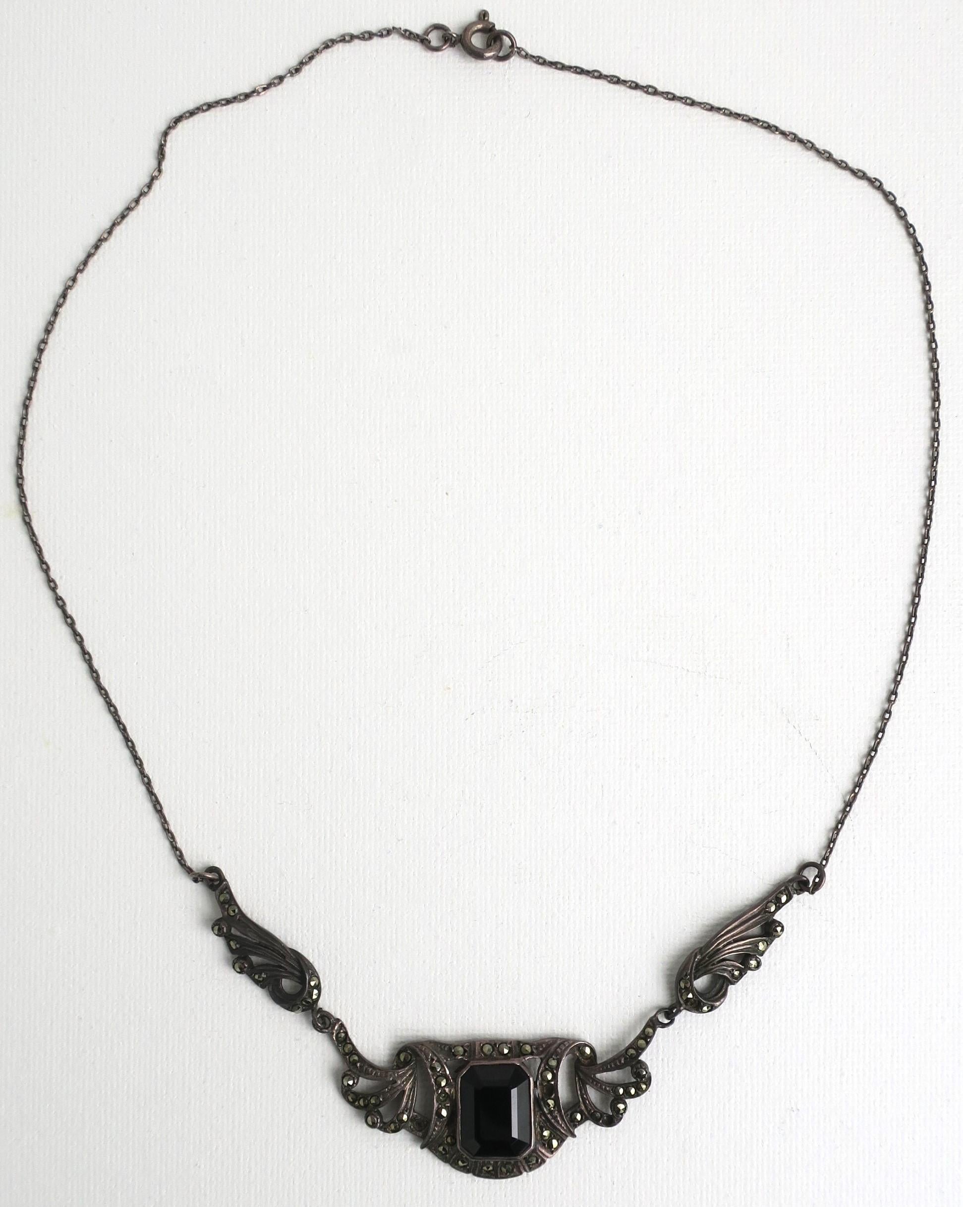 Black Onyx and Sterling Silver Necklace In Good Condition In New York, NY
