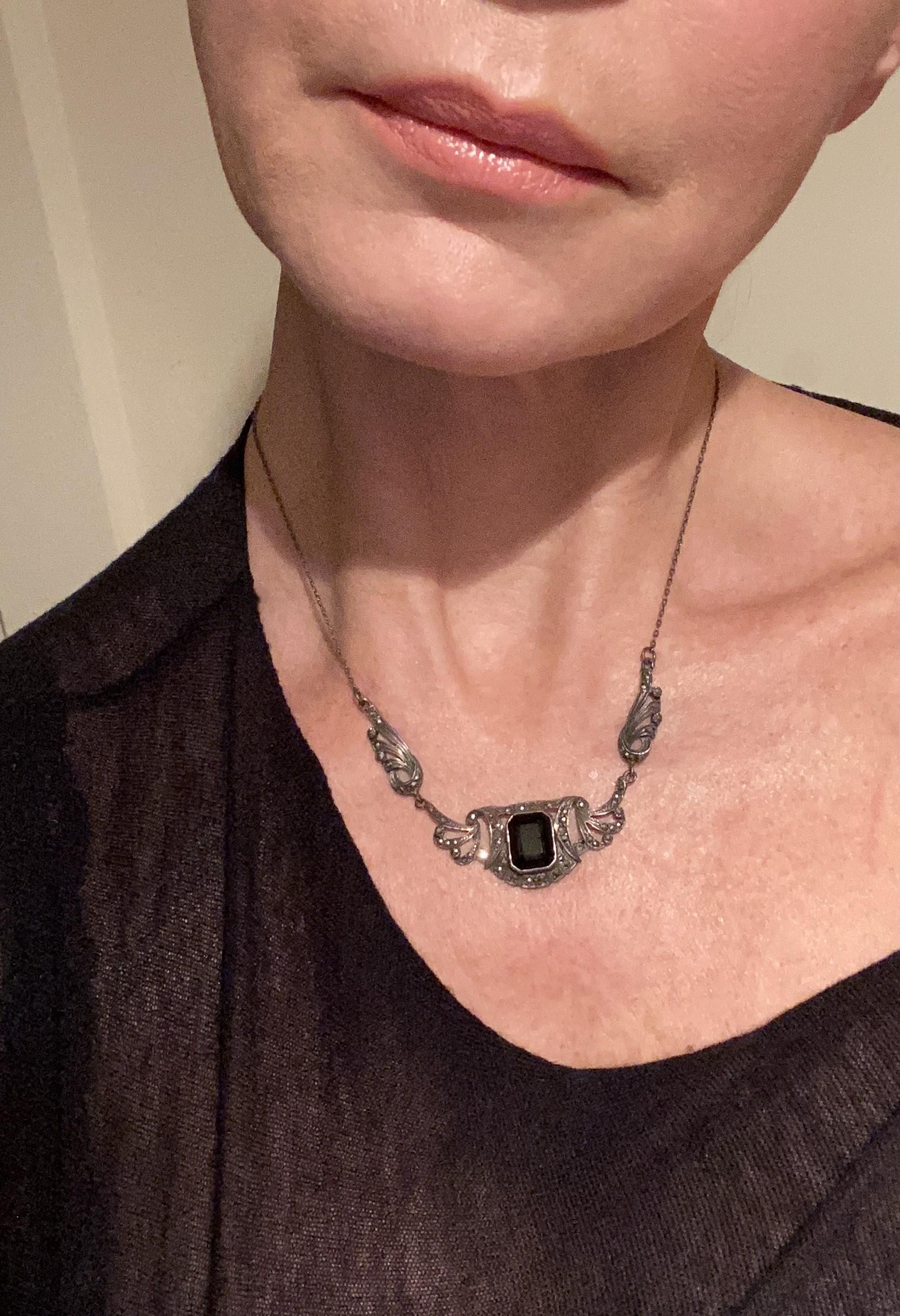 Unknown Black Onyx and Sterling Silver Necklace
