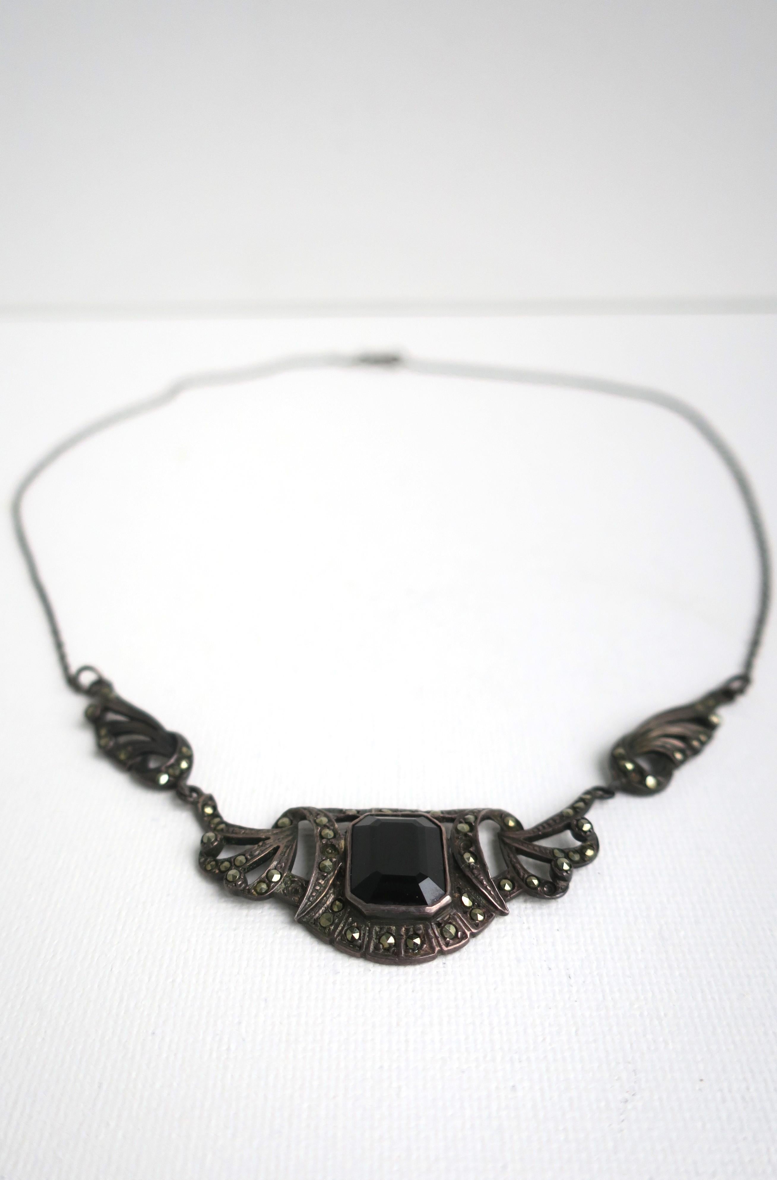 20th Century Black Onyx and Sterling Silver Necklace