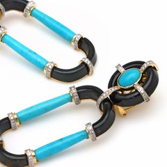 Black Onyx And Turquoise Earring 18k Yellow Gold With Diamond Jewelry For Her