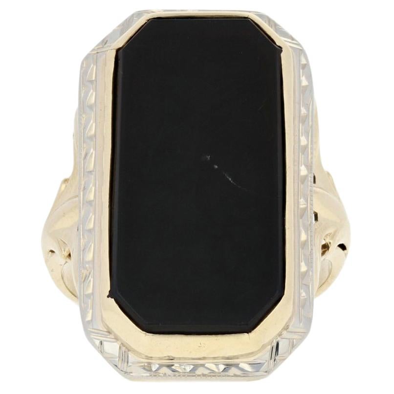 Vintage 10k Yellow Gold Filigree Onyx Ring  Onyx Ring  Art Nouveau Onyx Ring