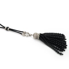 Black Onyx Bead and Diamond Tassel Pendant Necklace, circa 1930