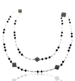 Collier de perles d'onyx noir et de quartz avec diamants
