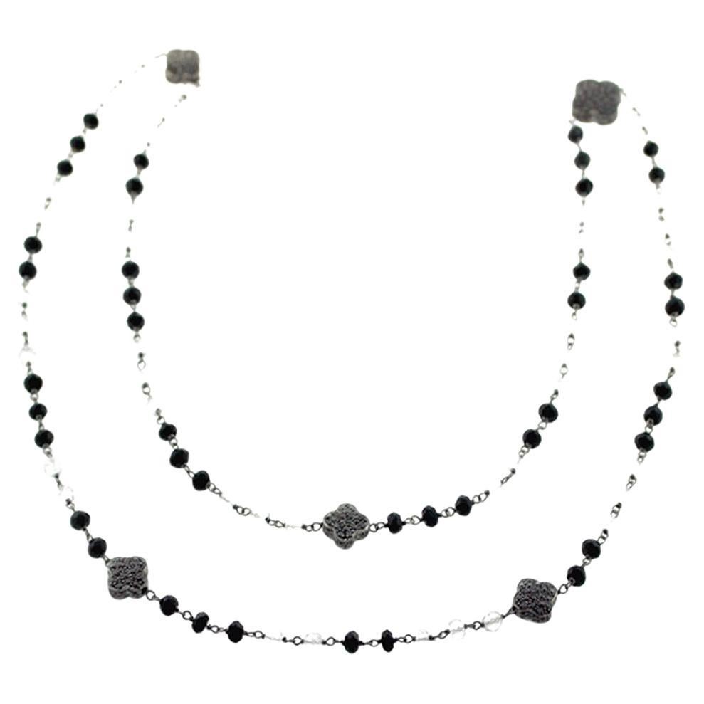 Black Onyx Beads & Quartz Chain Neckalce With Diamonds For Sale
