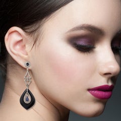 Black Onyx Blue Sapphire Diamond Earrings