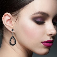 Black Onyx Blue Sapphire Diamond Earrings