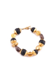 Black Onyx Bracelet in 24k Vermeil Gold & Smoke Quartz by Katerina Makriyianni