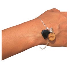 Black Onyx Bracelet, Sterling Silver Heart Bracelet, by nlanlaVictory