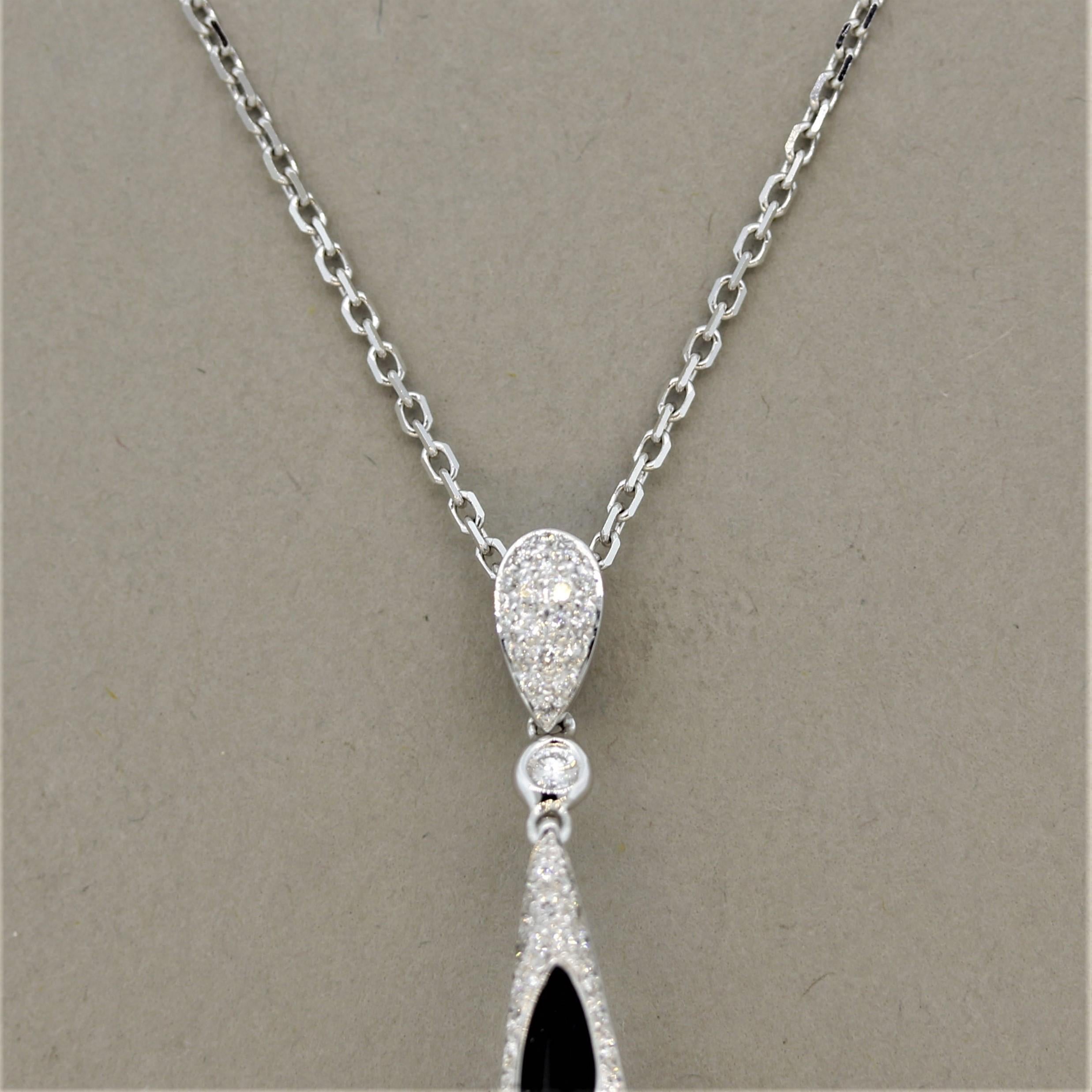Black Onyx Briolette Diamond Gold Drop Pendant In New Condition In Beverly Hills, CA