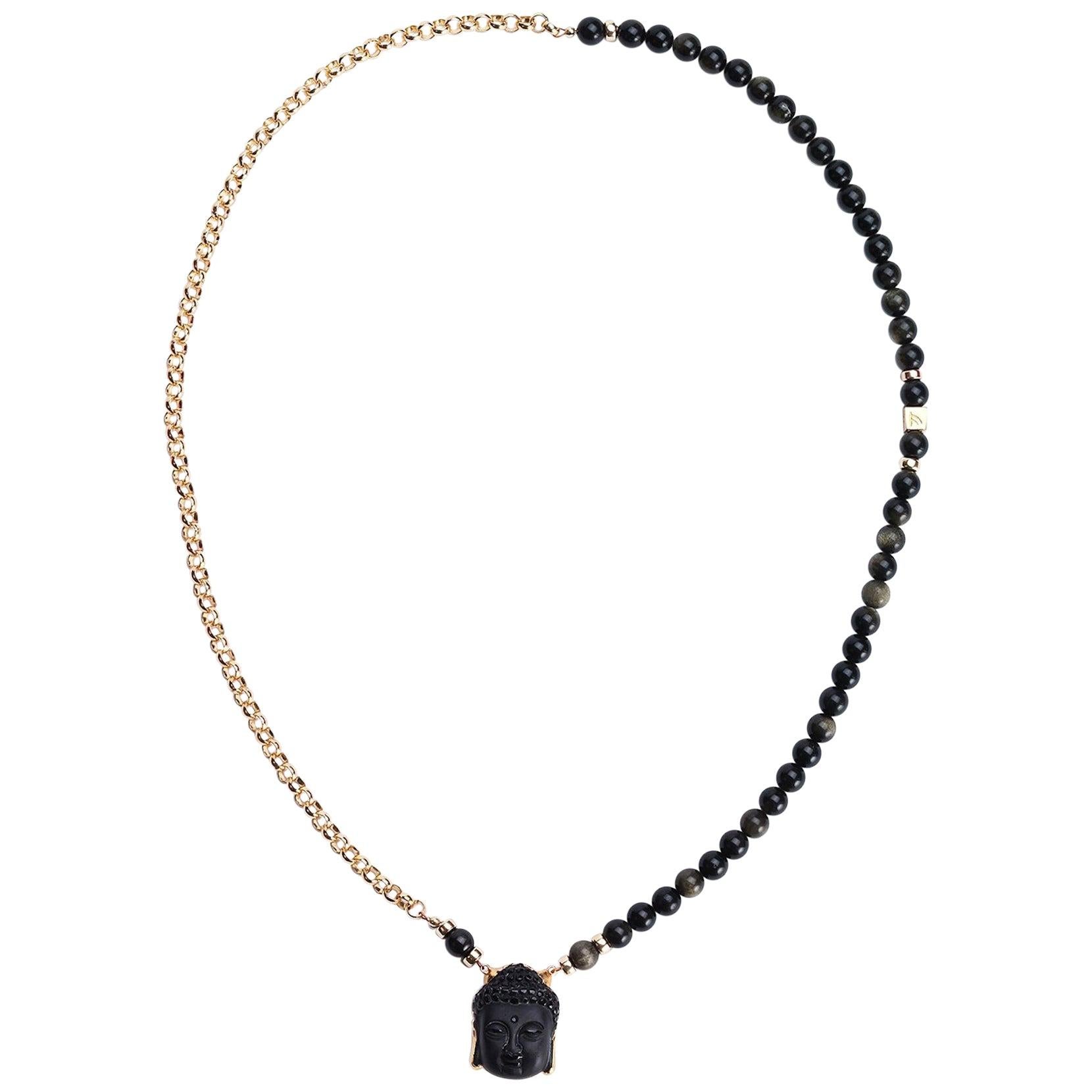 Black Onyx Buddha Change Necklace  For Sale