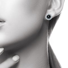 Black Onyx Cabochon Diamond 9 Karat White Gold Stud Earrings Natalie Barney