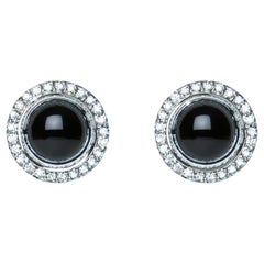 Black Onyx Cabochon Diamond 9 Karat White Gold Stud Earrings Natalie Barney