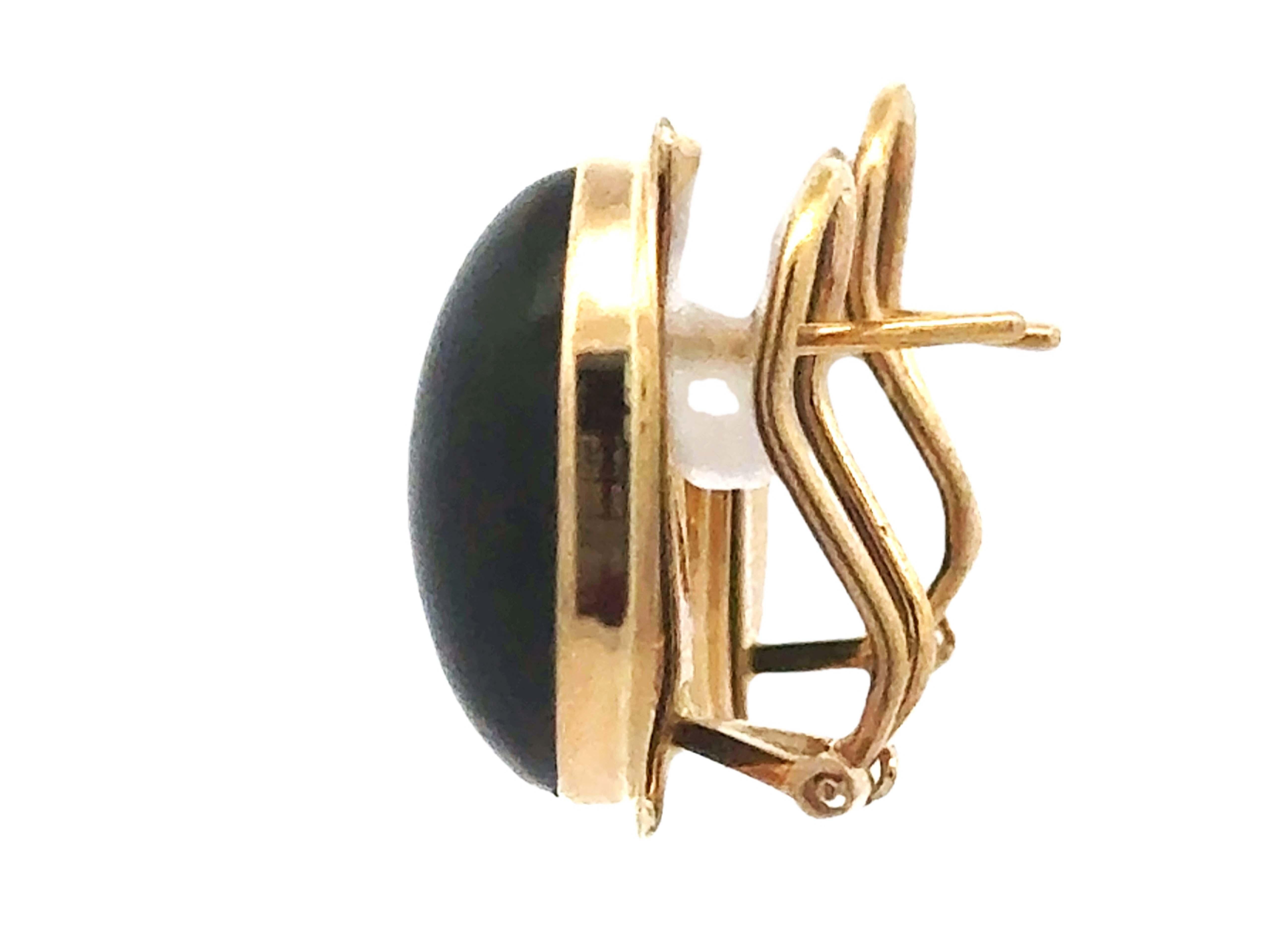 Black Onyx Cabochon LeverBack Earrings 14k Yellow Gold For Sale 1