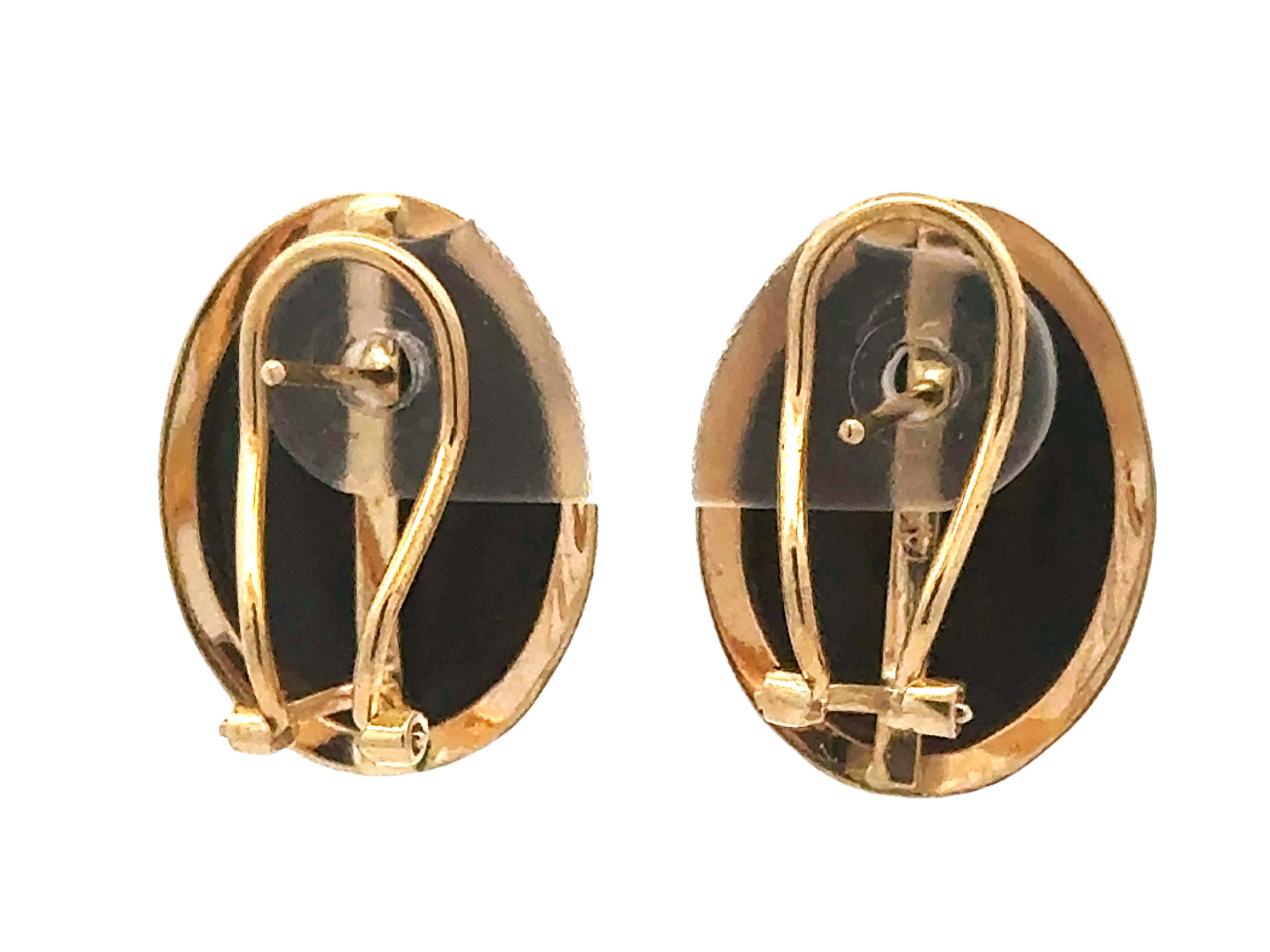Black Onyx Cabochon LeverBack Earrings 14k Yellow Gold For Sale 2