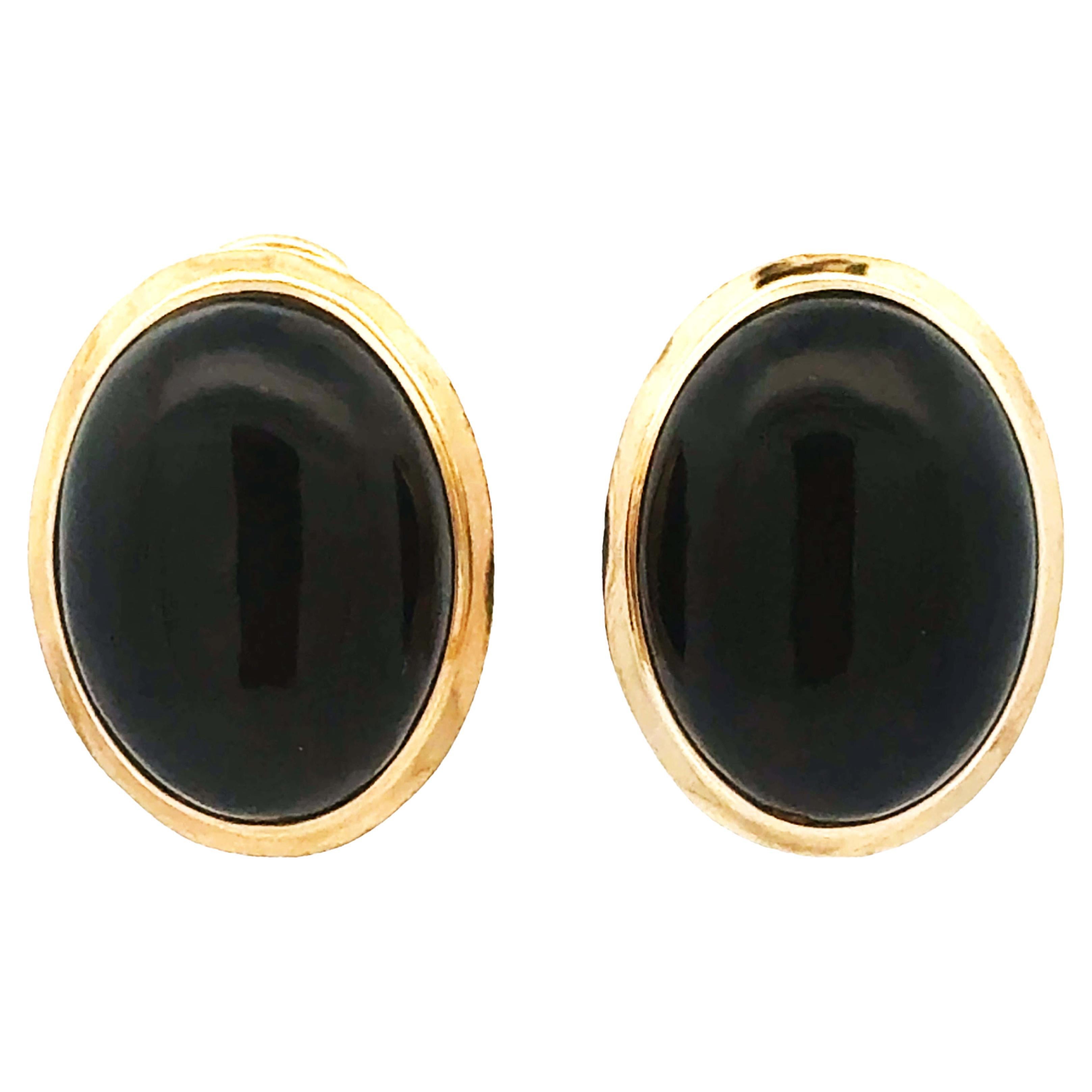 Black Onyx Cabochon LeverBack Earrings 14k Yellow Gold