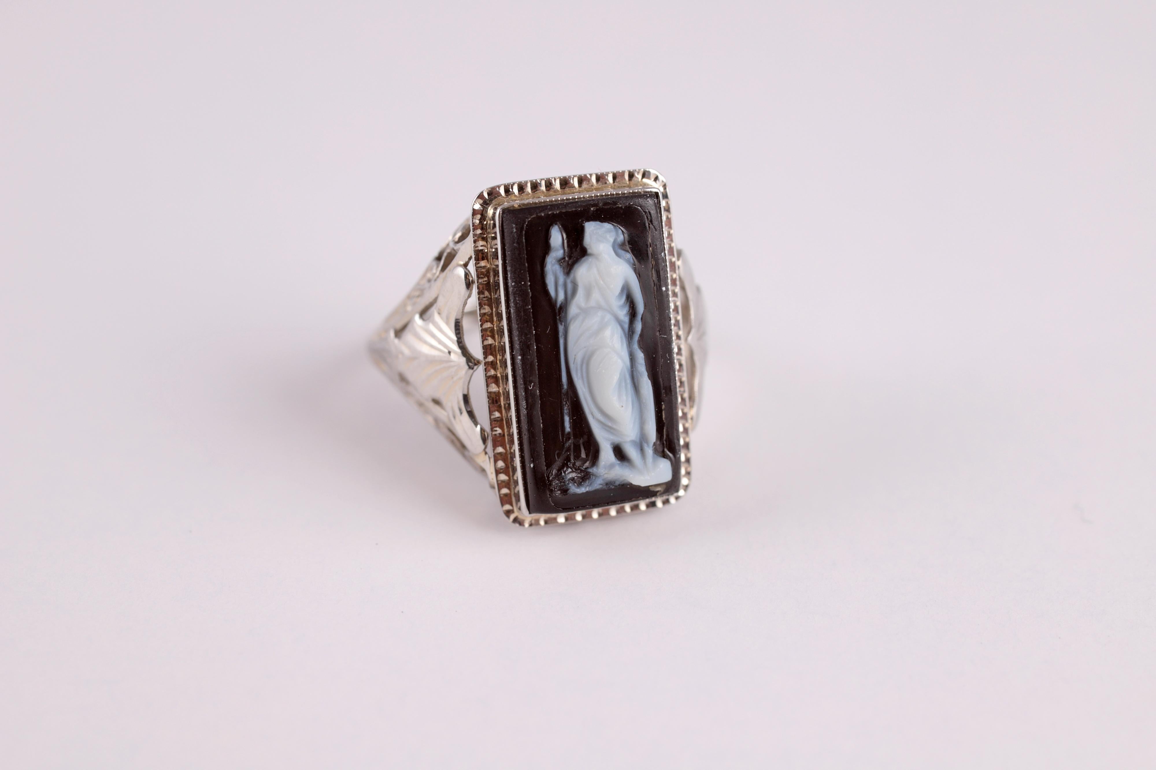 black and white cameo ring