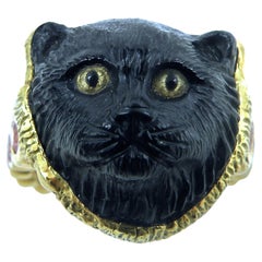 Schwarzer Onyx Katze mit rosa Saphir Bandring