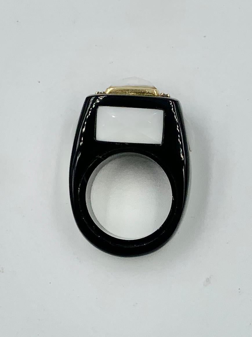 Schwarzer Onyx Checkerboard Weißer Onyx 10 Diamantring Retro 14 Karat Gold im Angebot 3