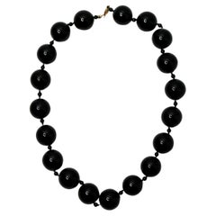 Black Onyx Chunky Beaded Necklace With 14k Gold Clasp circa 1960s