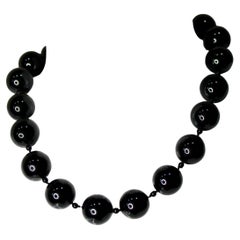 Black Onyx Chunky Beaded Necklace With 14k Gold Clasp circa 1960s