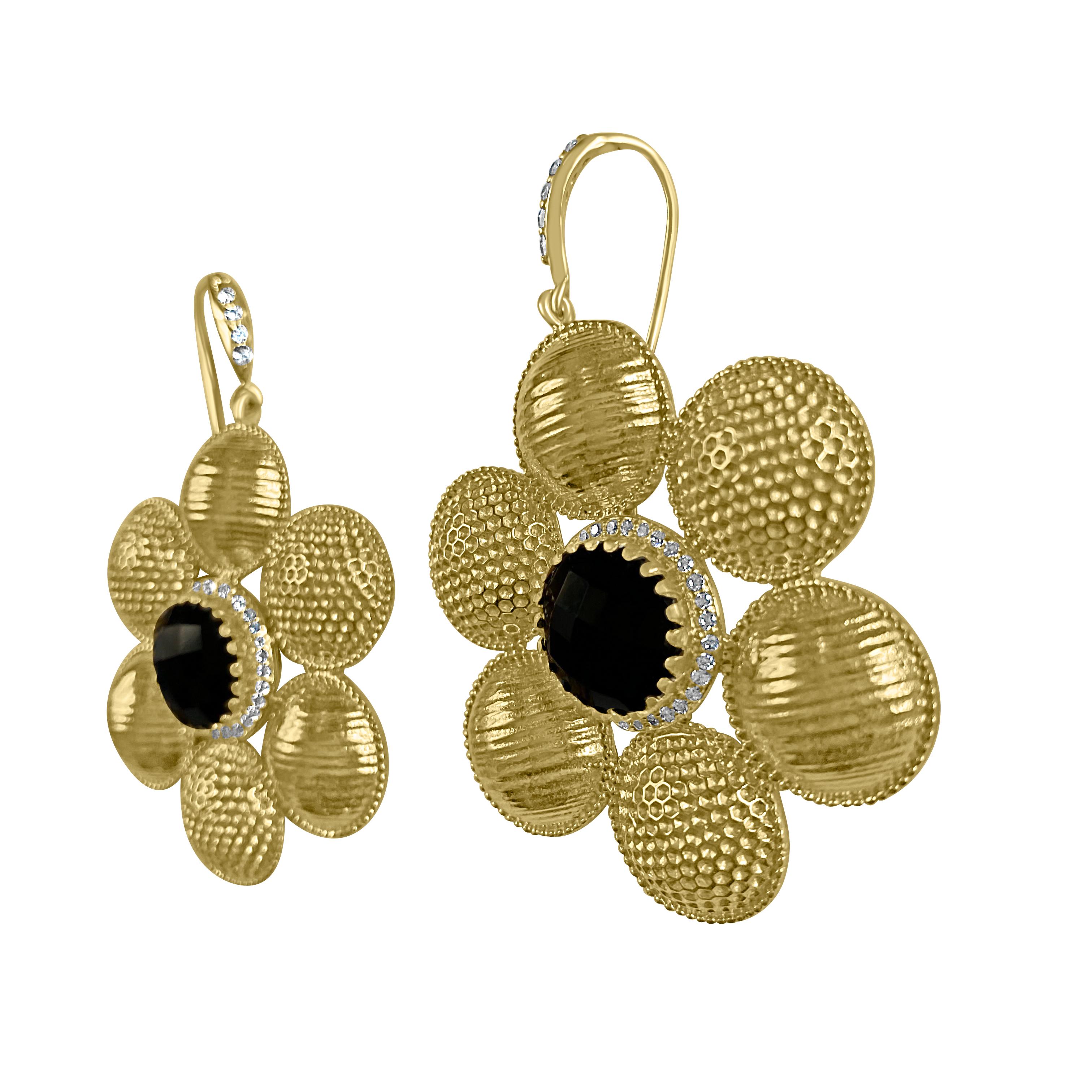 Round Cut Twin Elegance Black Onyx Circle Clusters Earrings For Sale