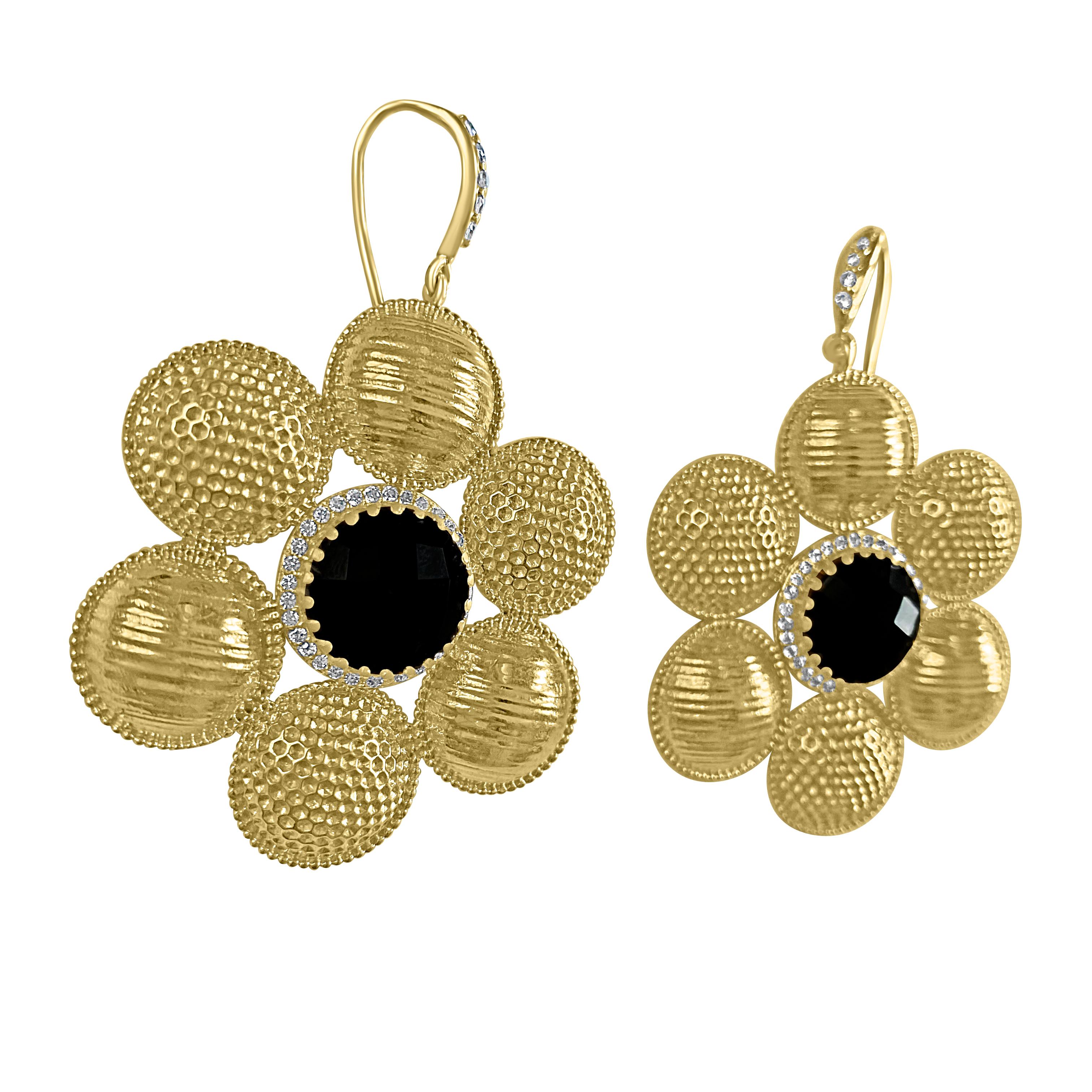 Women's Twin Elegance Black Onyx Circle Clusters Earrings For Sale