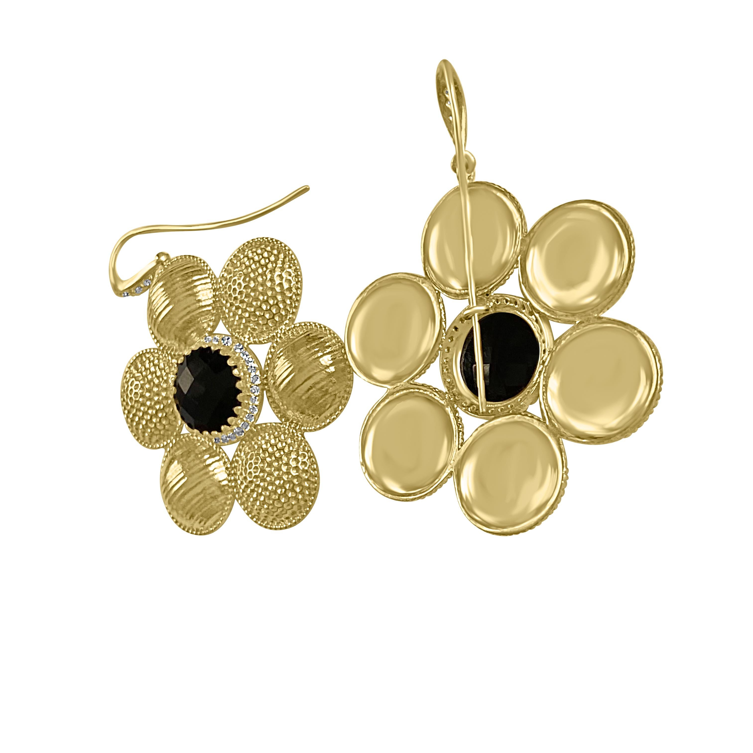 Twin Elegance Black Onyx Circle Clusters Earrings For Sale 1
