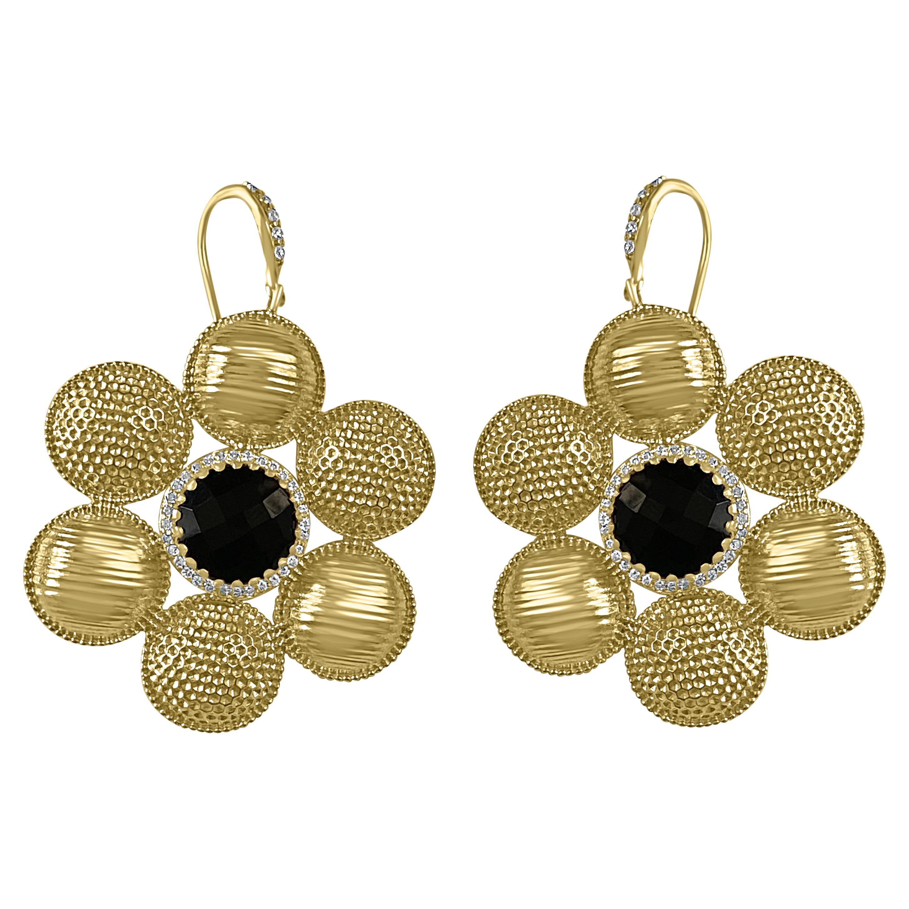 Twin Elegance Black Onyx Circle Clusters Earrings For Sale