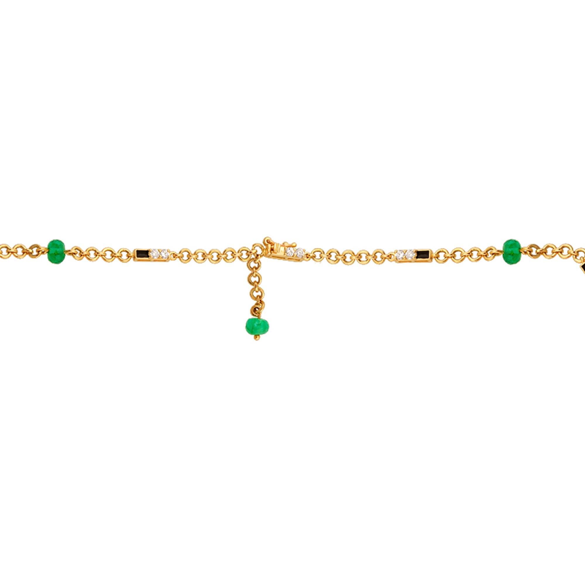 Black Onyx Coral Emerald Pendant Fine Necklace 18k Yellow Gold Diamond Jewelry In New Condition For Sale In Diera, Dubai