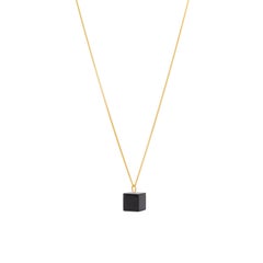Black Onyx Cube on 18 Karat Gold Necklace