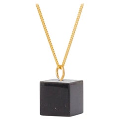 Black Onyx Cube on 18 Karat Gold Necklace