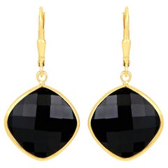 Pendientes colgantes de ónice negro 19,5 quilates Plata de ley chapada en oro amarillo de 18 quilates