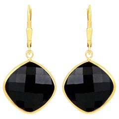 Black Onyx Dangle Earrings 19.5 Carats 18K Yellow Gold Plated Sterling Silver