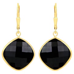 Black Onyx Dangle Earrings 19.5 Carats 18K Yellow Gold Plated Sterling Silver