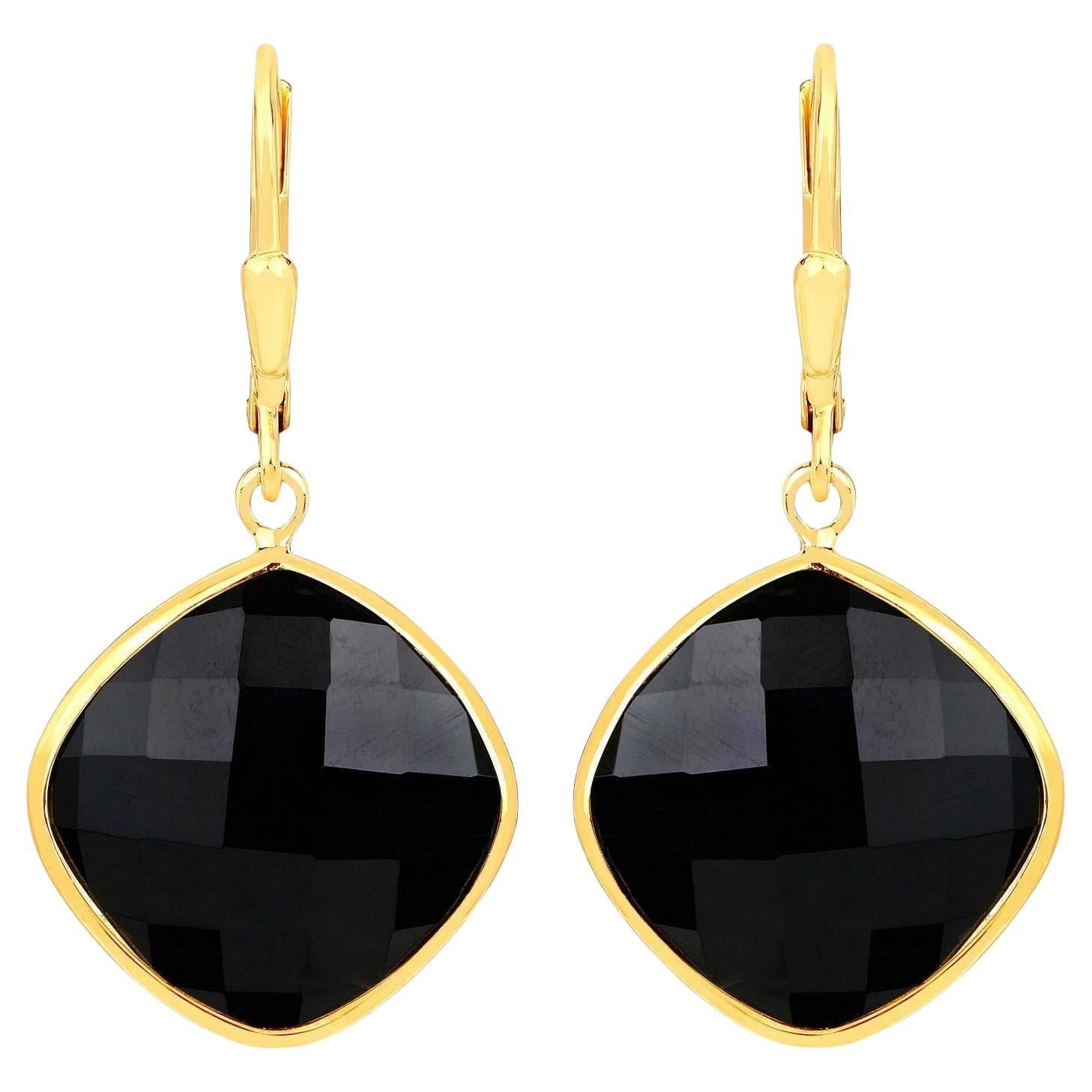 Boucles d'oreilles pendantes en onyx noir 19,5 carats plaqué or jaune 18K A Silver