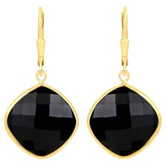 Boucles d'oreilles pendantes en onyx noir 19,5 carats plaqué or jaune 18K A Silver