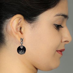 Black Onyx Dangle Earrings Accented with Diamonds Made in 14k Gold & Silver