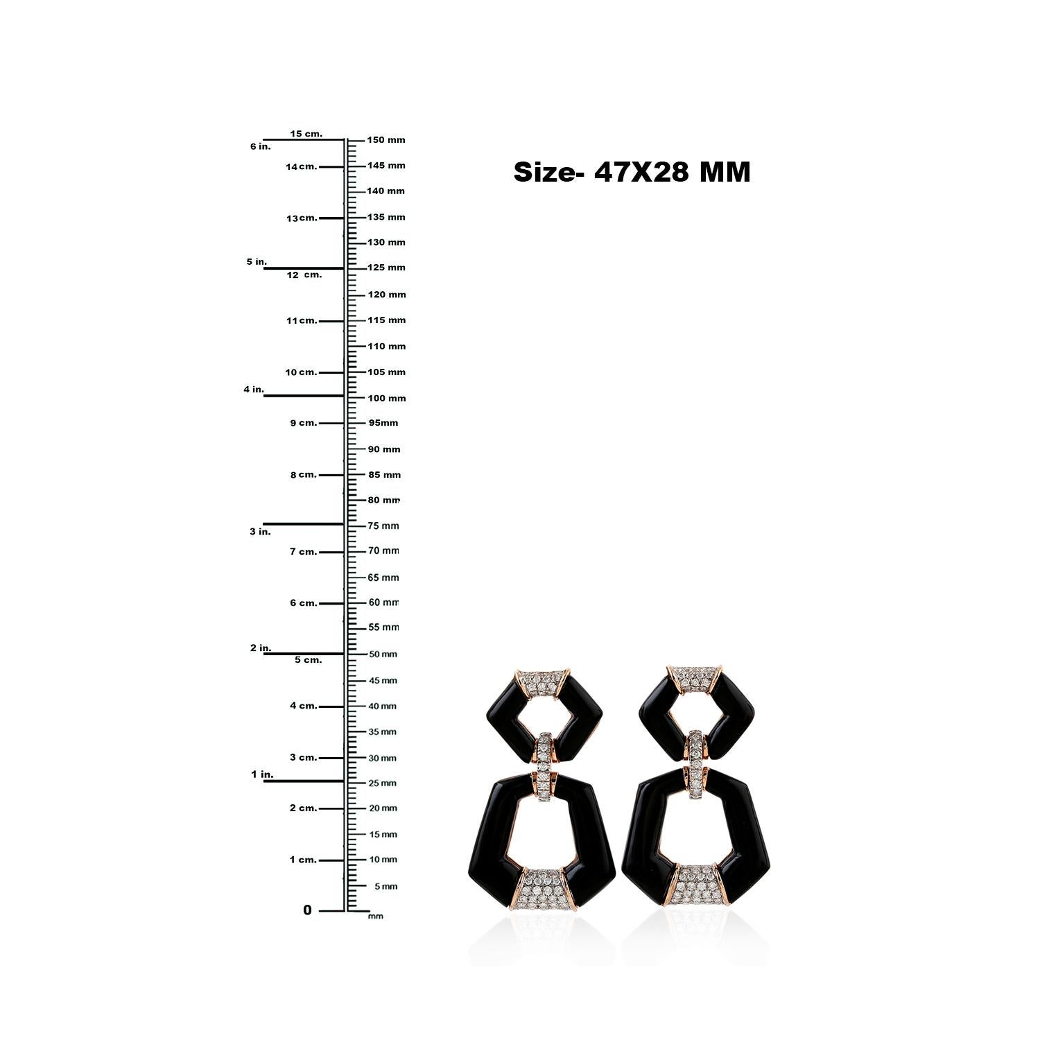 Mixed Cut Black Onyx Dangle Earrings With Diamonds Made In 18k Gold
