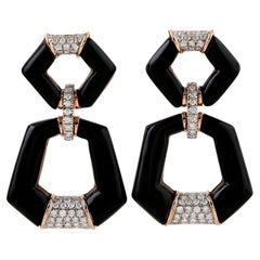 Boucles d'oreilles pendantes en Onyx noir avec diamants en or 18k